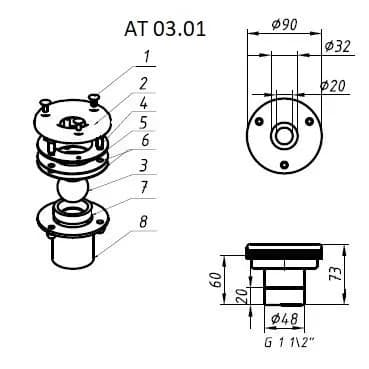 Форсунка стеновая Акватехника 1 1/2" НР (плитка) (AT03.02)